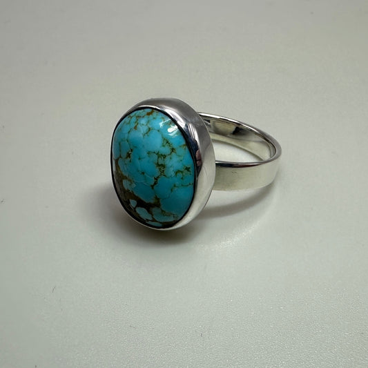 Number 8 mine Turquoise in Sterling Silver size 7 band
