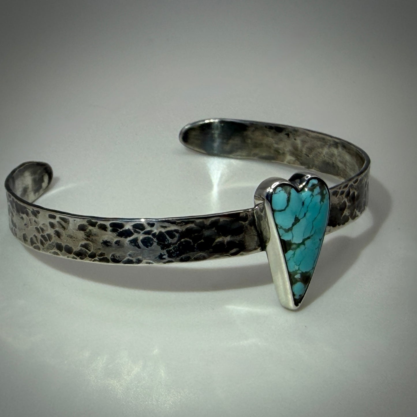 #8 Mine Turquoise Sterling Silver Heart Cuff Bracelet
