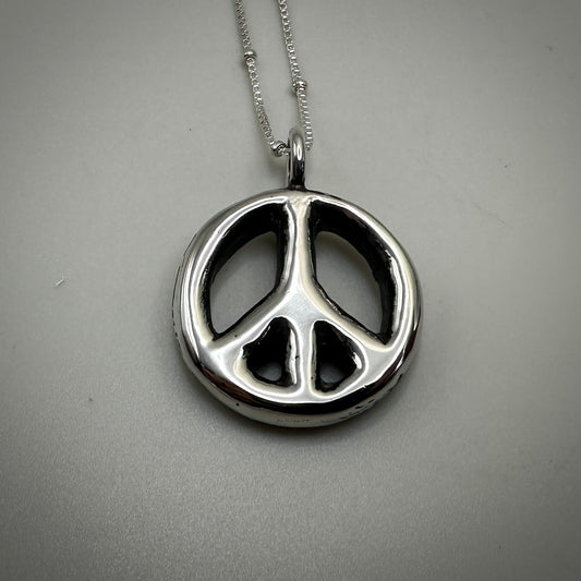 Cast Solid Sterling Silver Peace Sign Necklace