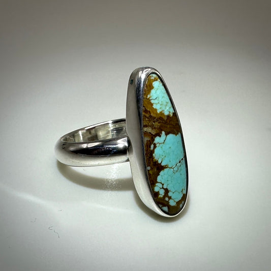 Number 8 mine Turquoise in Sterling Silver size 6 band