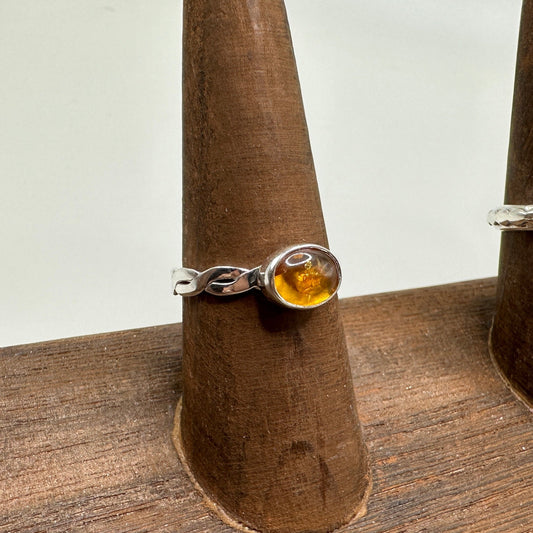 Amber Sterling Silver Ring size 8.5 Band