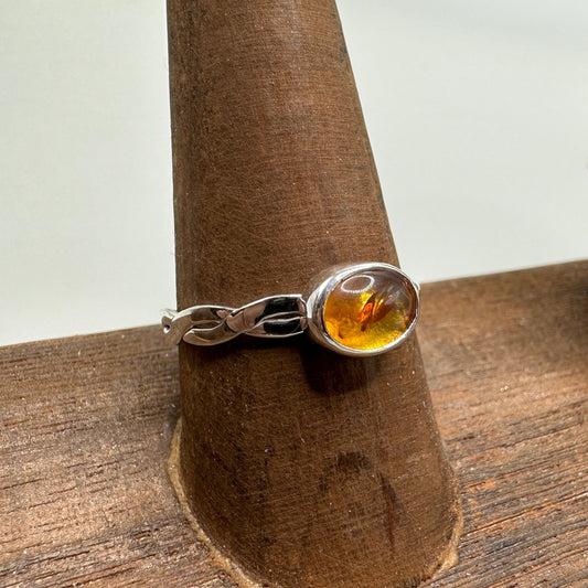 Amber Sterling Silver Ring size 10 Band