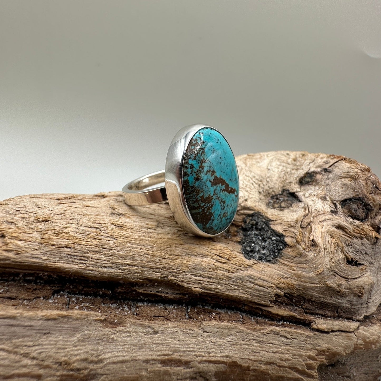 #8 Mine Turquoise in Sterling Silver size 7.75 band