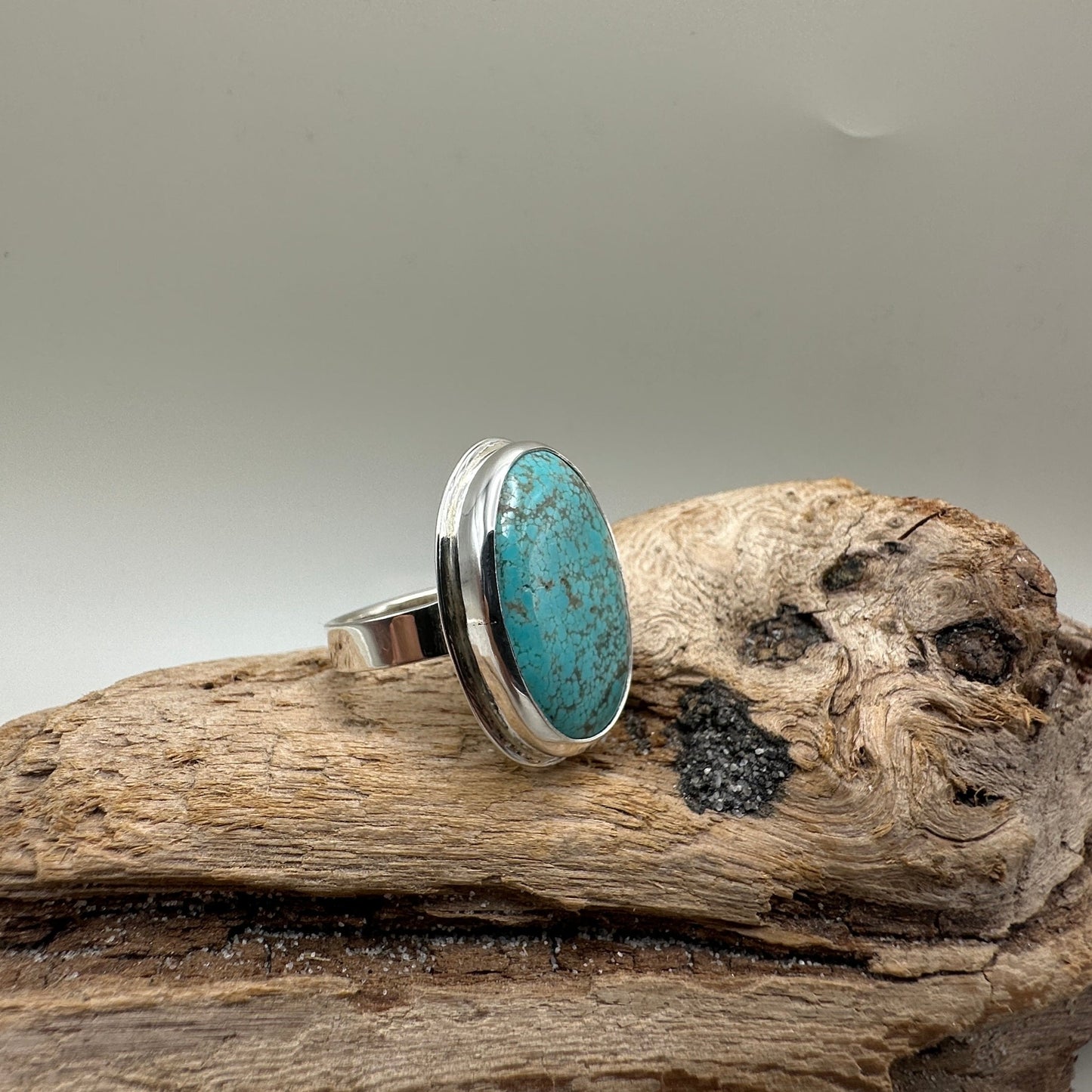 #8 Mine Turquoise in Sterling Silver size 7.5 band