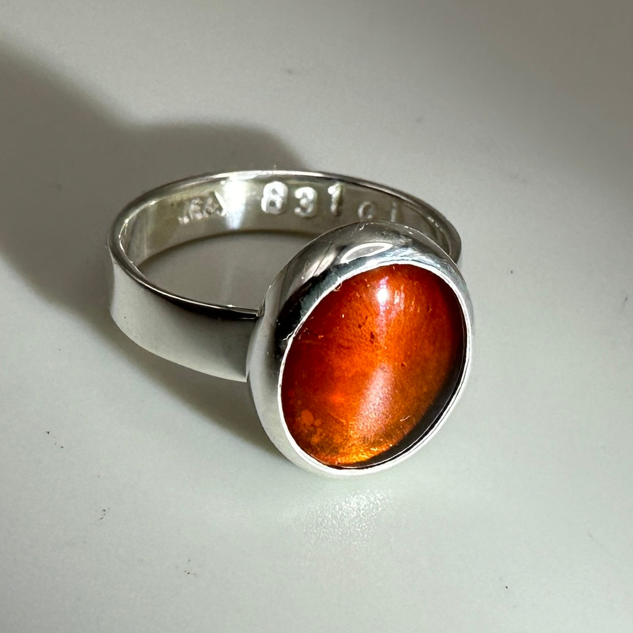 Amber Sterling Silver Ring, Size 6