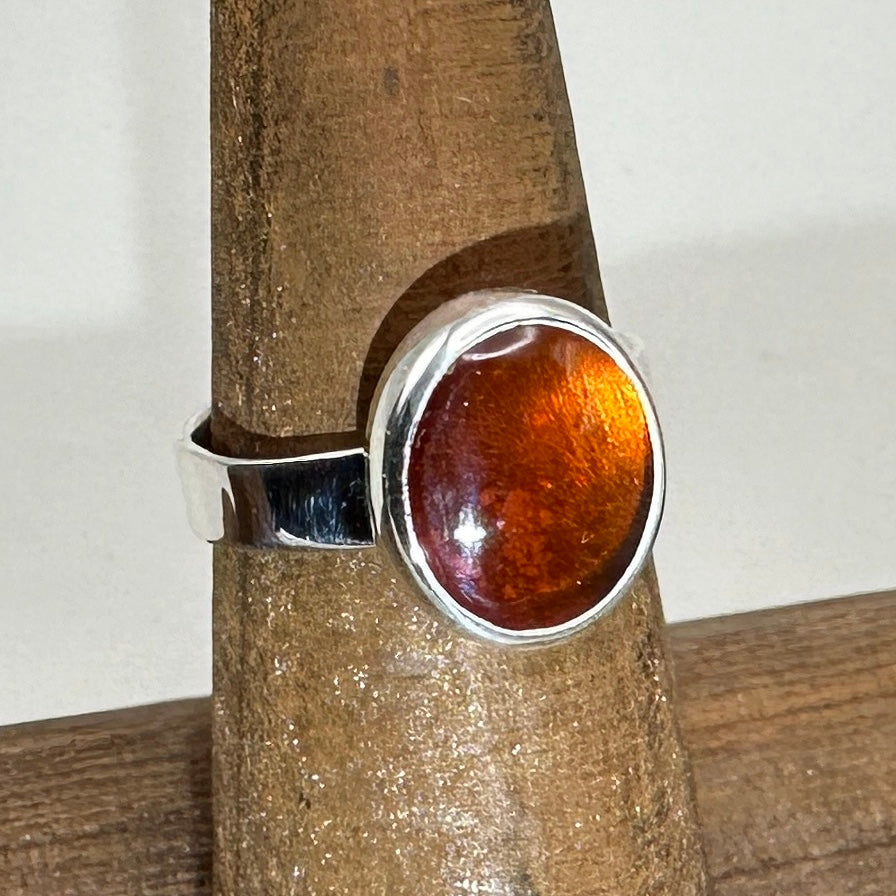 Amber Sterling Silver Ring, Size 6