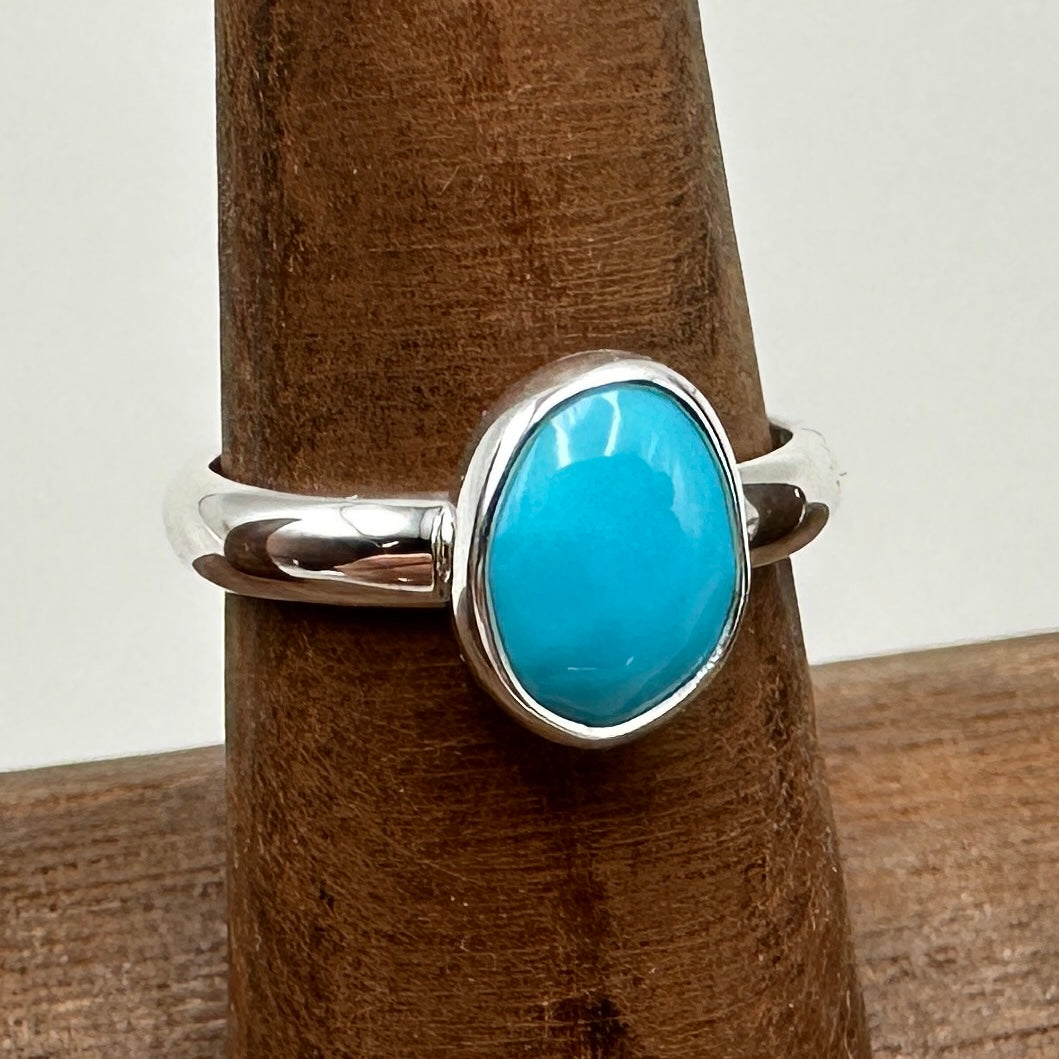 Sleeping Beauty Turquoise Sterling Silver Ring, Size 6.5