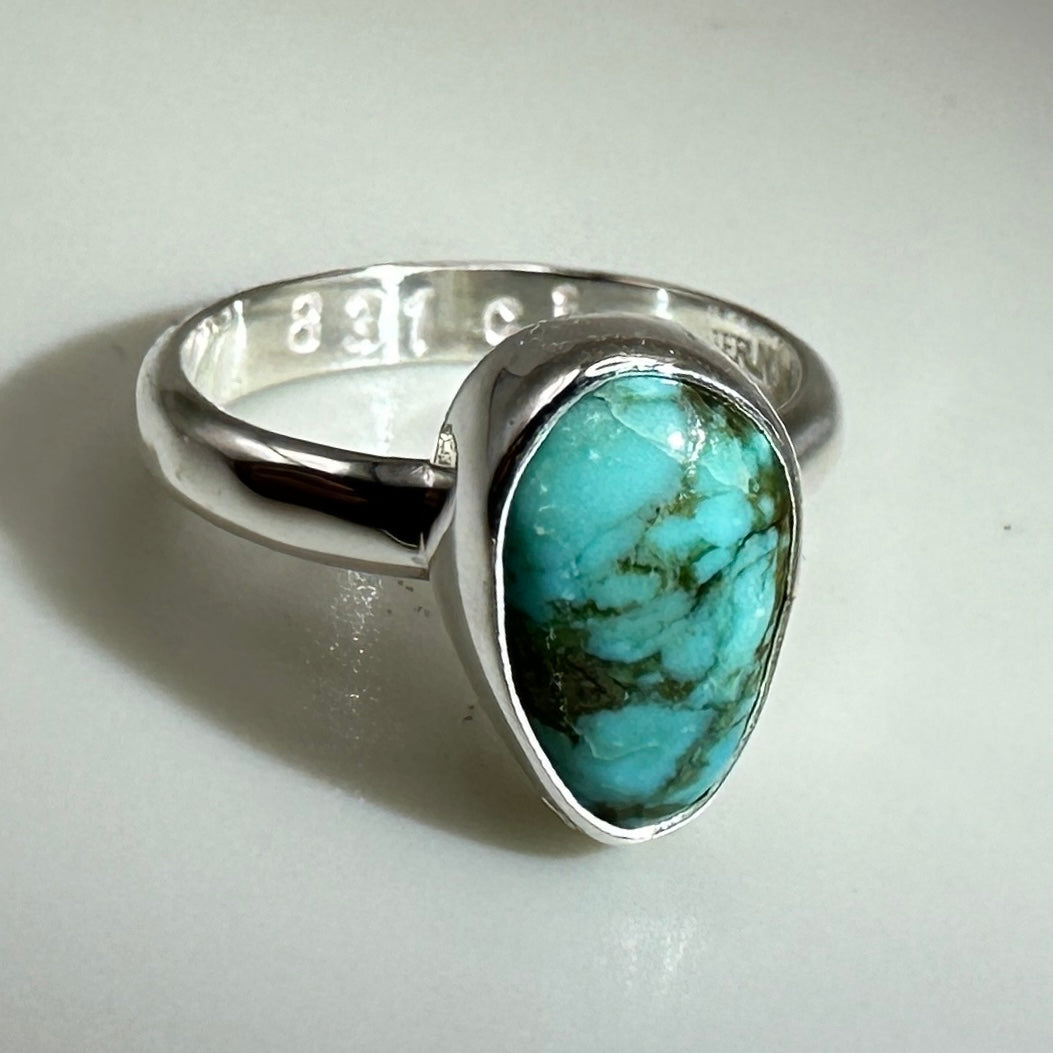 Kingman Turquoise Sterling Silver Ring, Size 6.5