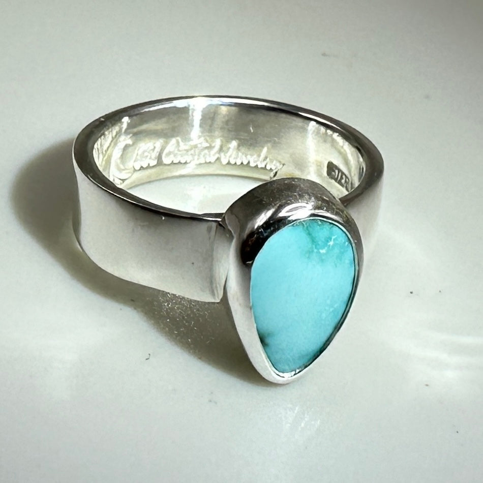 Godber Burnham Turquoise Sterling Silver Ring, Size 6.5