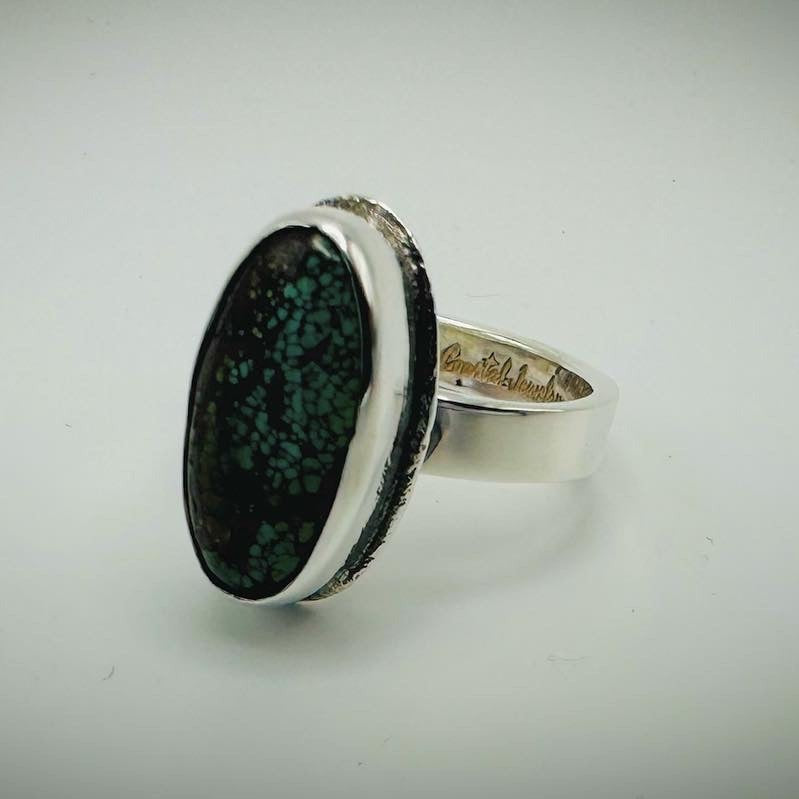 Smokey Mountain Turquoise, Sterling Silver size 7 setting