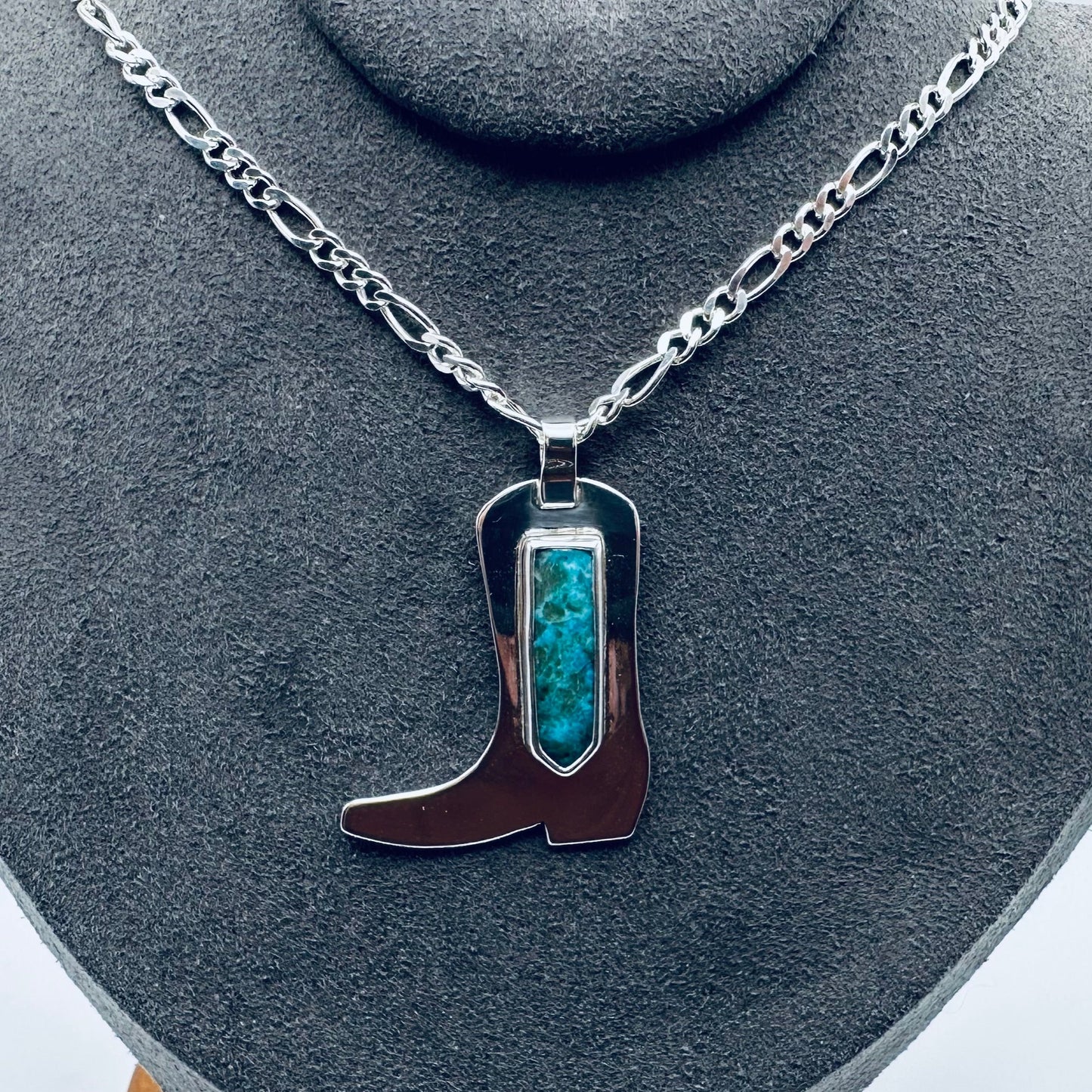 Kingman Turquoise Sterling Silver Boot Pendant-Med